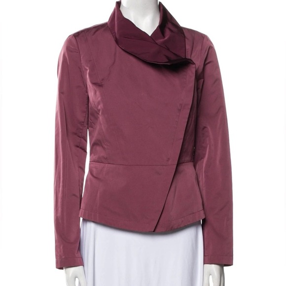 Lafayette 148 biker jacket very lightweight asymmetric zip closure burgundy - Picture 2 of 8